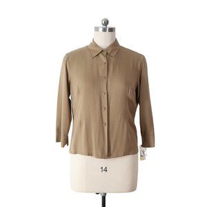 NWT pendleton tan tencel lyocell button up shirt L large womens blouse top NEW